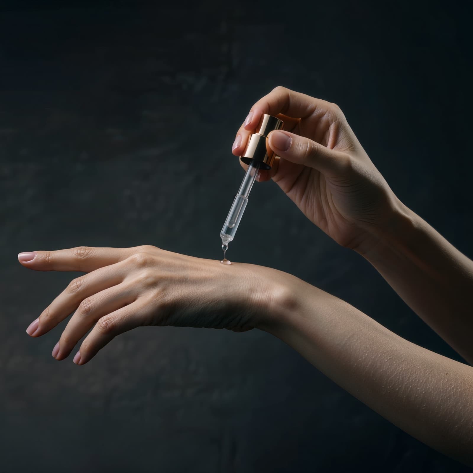 Applying a drop of serum by hand